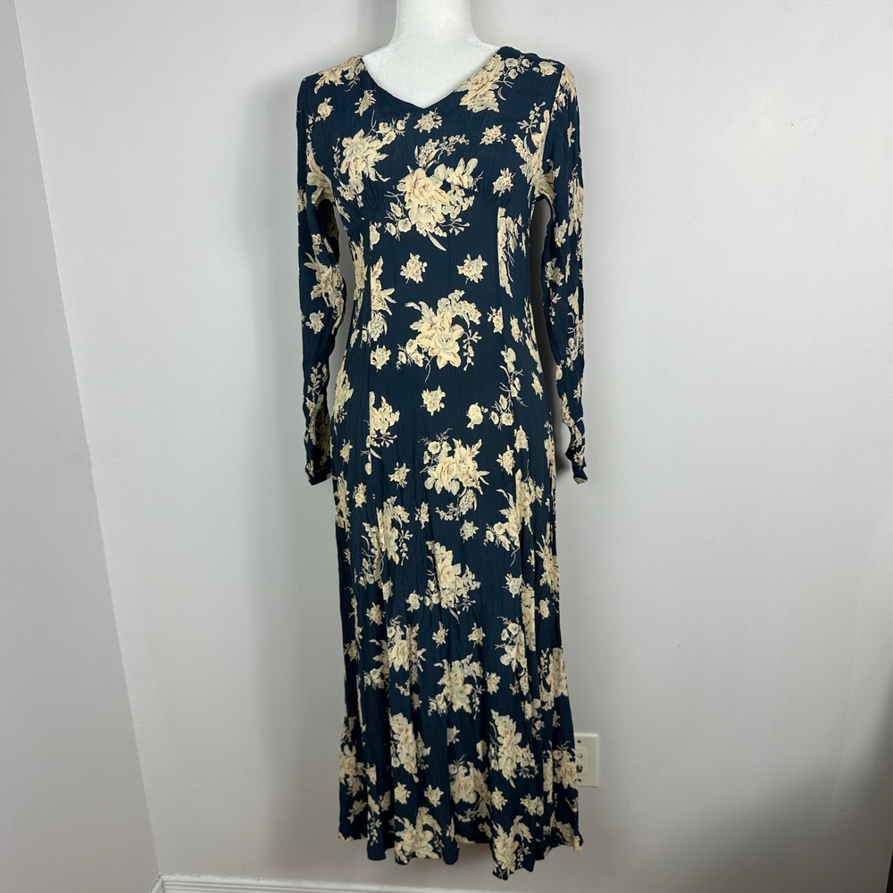 Vintage April Cornell Floral Maxi Dress Size Small Long Sleeve Bohemian Cottage